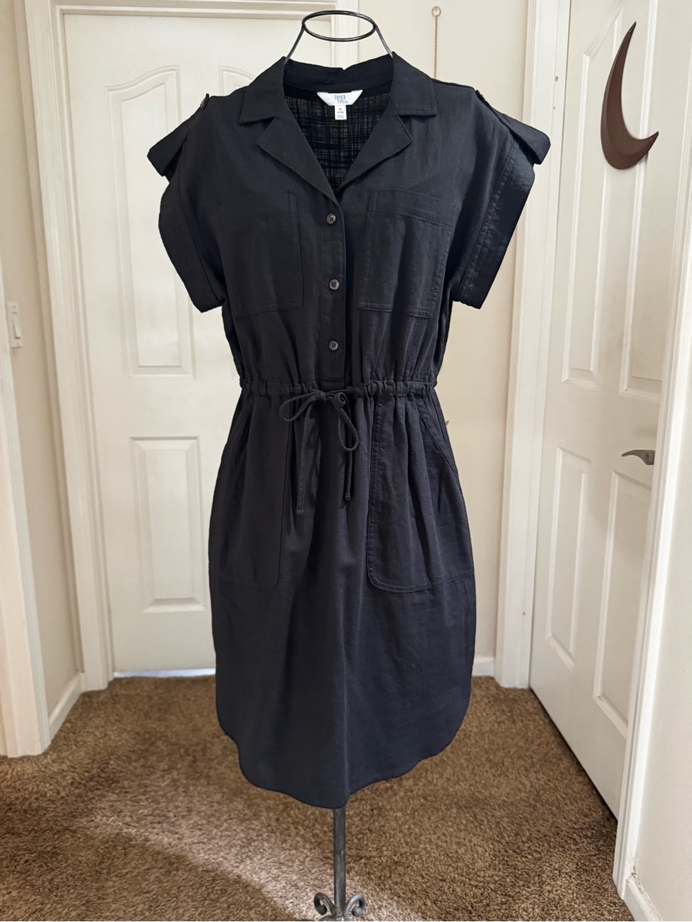 Time and Tru Black Drawstring Shirt Midi Dress